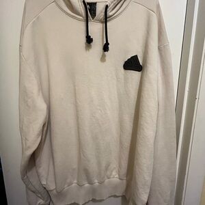 Adidas Men’s Cream Colored Hoodie with Black Logo & Drawstrings, Size 2XL